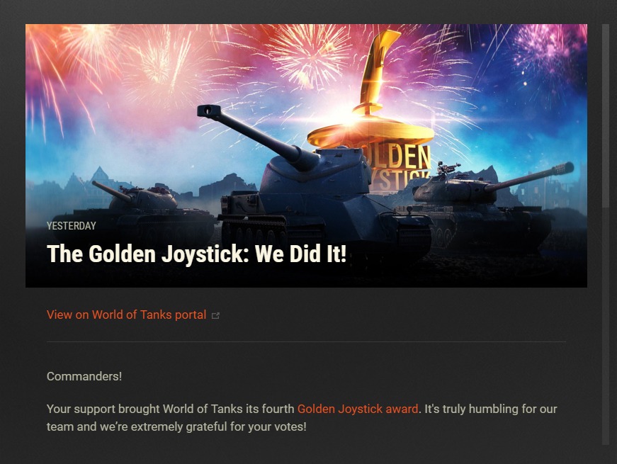 You are currently viewing Wargaming Golden Joystick Fail Award